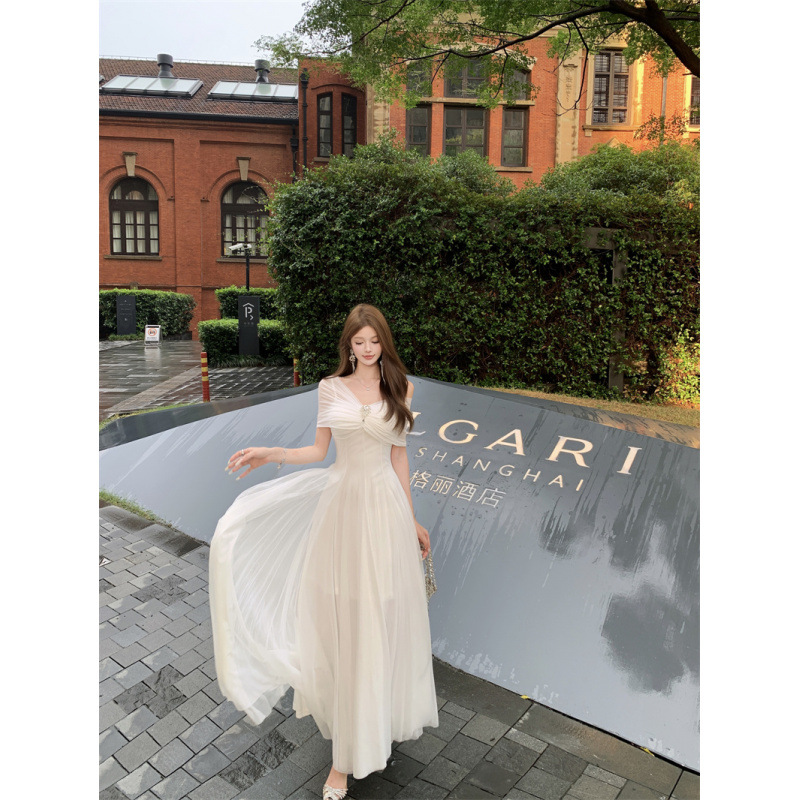 2025 New French Style Multi-Wear Summer Dress White Moonlight Tube Top Mesh Long Dress