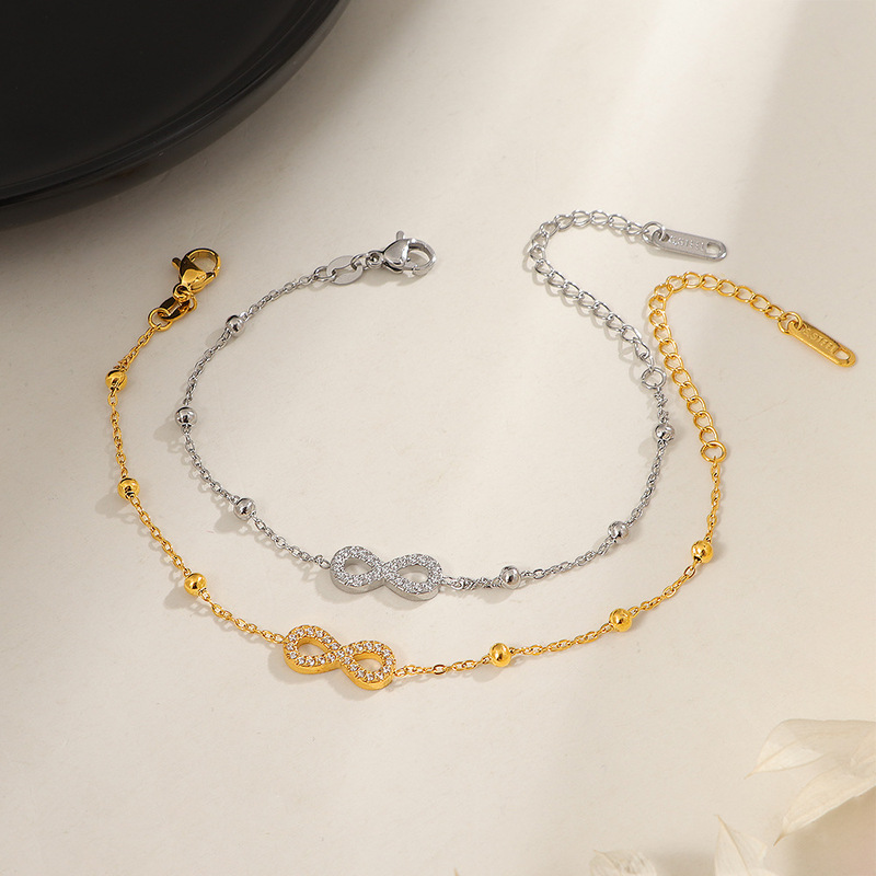 New Titanium Steel Fashion Simple Infinite Loop Diamond Bracelet Personalized Light Luxury Bracelet Trendy Couple Gift Bracelet