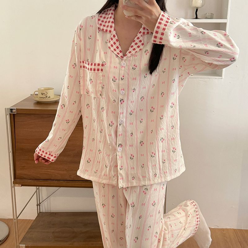 Transfronteriza mayorista collar primavera y otoño nuevo ocio nubes cardigan pijamas de manga larga ropa para el hogar de cuerdas