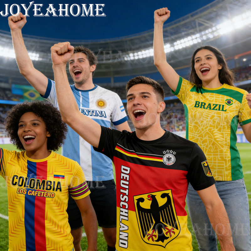 Cross-Border Football World Cup Country T-Shirts, World Cup Fan T-Shirts, Cheering and Supporting Polyester T-Shirts with Full 3D Printing in Various Designs