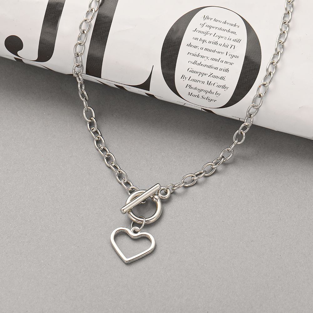 new heart pendent OT buckle alloy thick clavicle chain