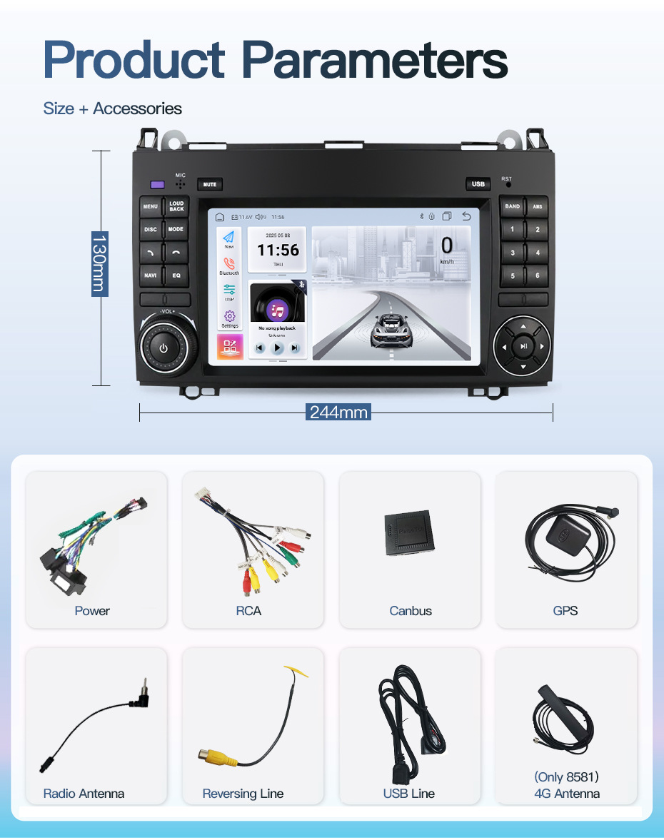Suitable for Mercedes-Benz A-Class W169 W245 A160 B200 Car Central Control Large Screen Navigation Reversing Image Radio Receiver