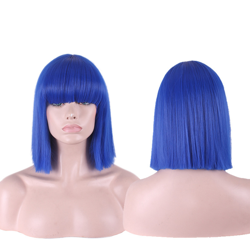 One-size-fits-all Princess cut bangs wig short straight hair Bobo head wig women's short hair full head cover European and American rose net