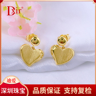 Pure Gold 999 Earrings [High Precision Original Designer Model] Gold Brushed Heart Heart-Shaped Earrings Earrings