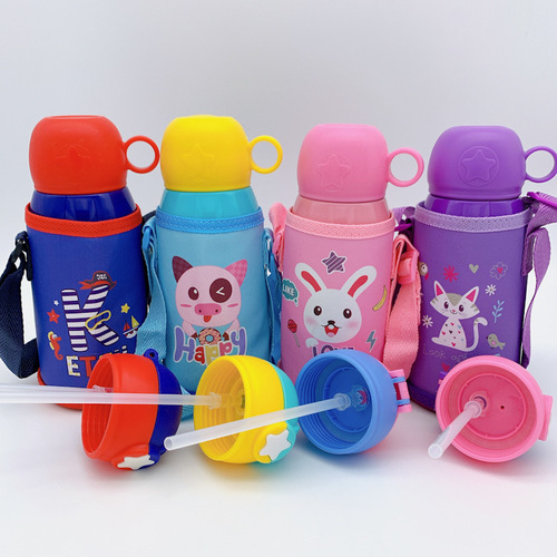 Stainless steel star straw cup children's kettle student kindergarten backpack cartoon cup small antlers thermos cup
