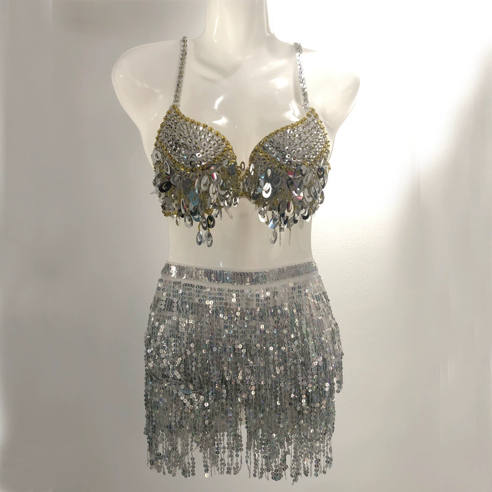 Костюм на Хэллоуин Платье с пайетками Танец живота Джазовый танец Стальная трубка Танцевальное платье с блестками и кисточками Платье для сценического выступления