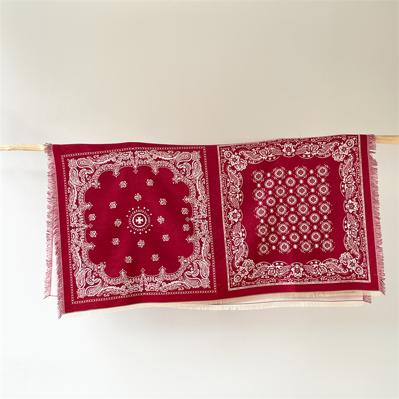 Predimenzionirani kašmirski kvadratni šal u etničkom stilu, ženski debeli šal s resicama, topli šal s cvijetom indijskih oraščića_voghion.com