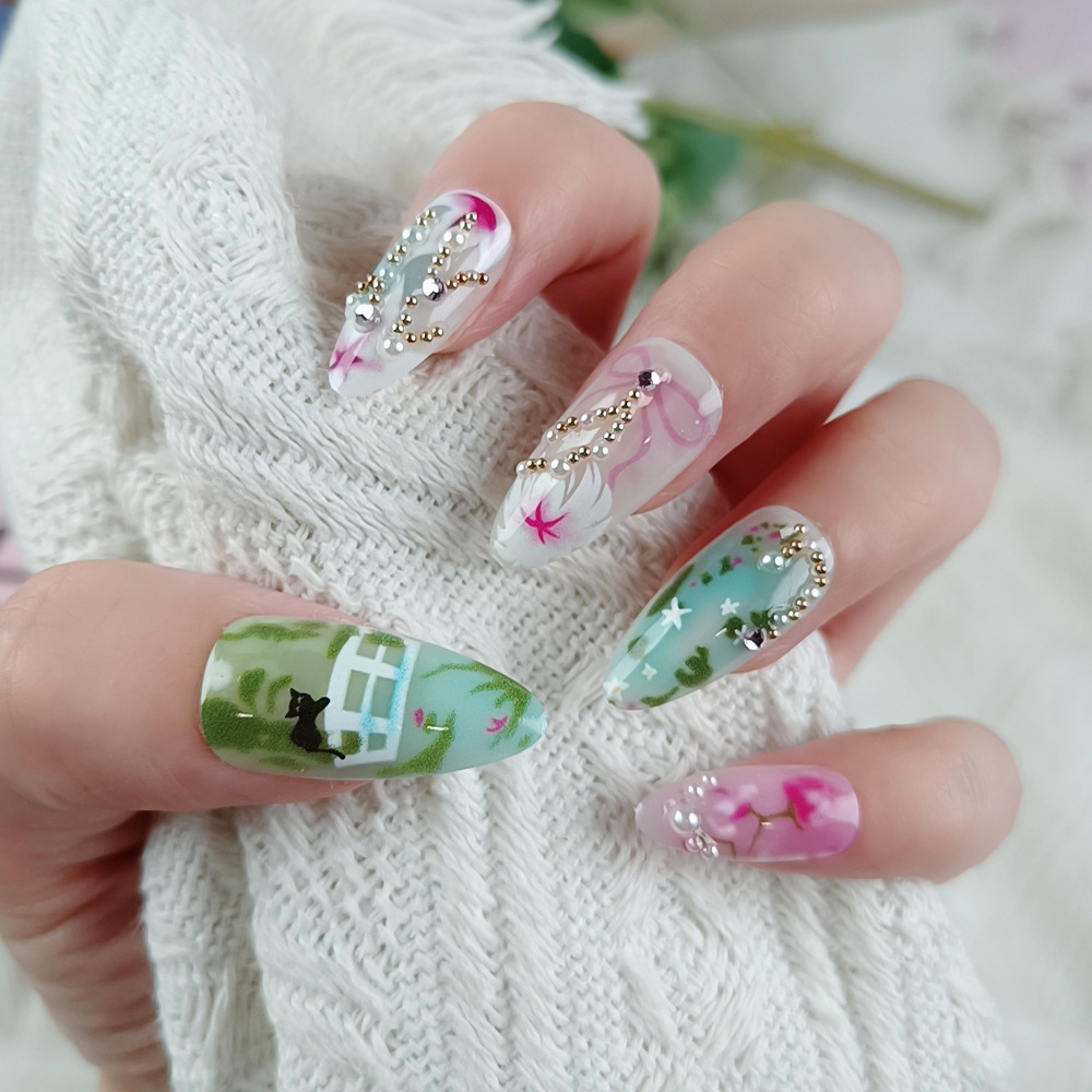 Venta caliente en Europa y América, parche de uñas dulce y fresco con incrustaciones de diamantes, uñas postizas de comercio exterior desmontables, piezas de uñas de uso transfronterizo terminadas image 43