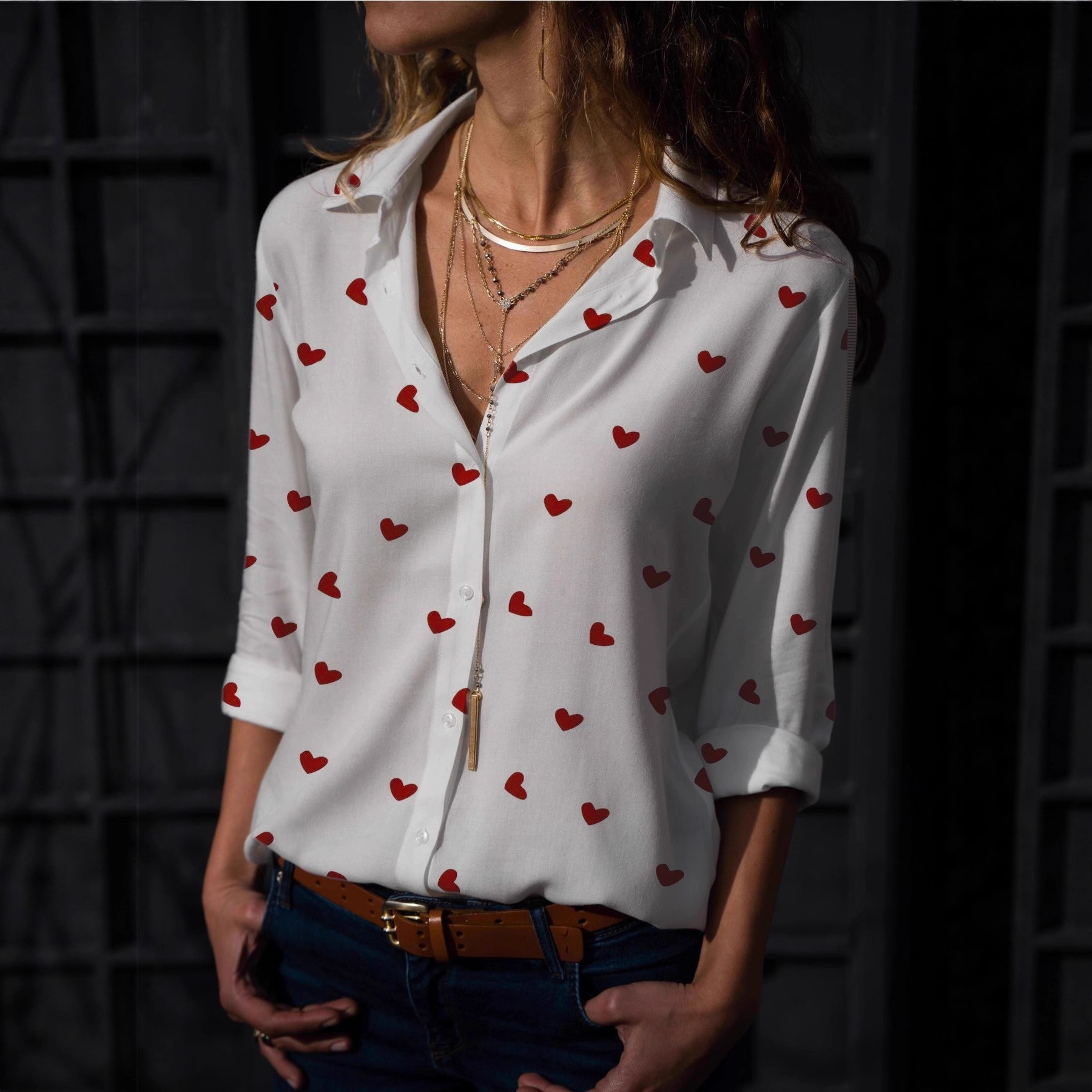 跨境亚马逊新款花枝古典优雅印花3D数码宽松开衫女士长袖衬衫