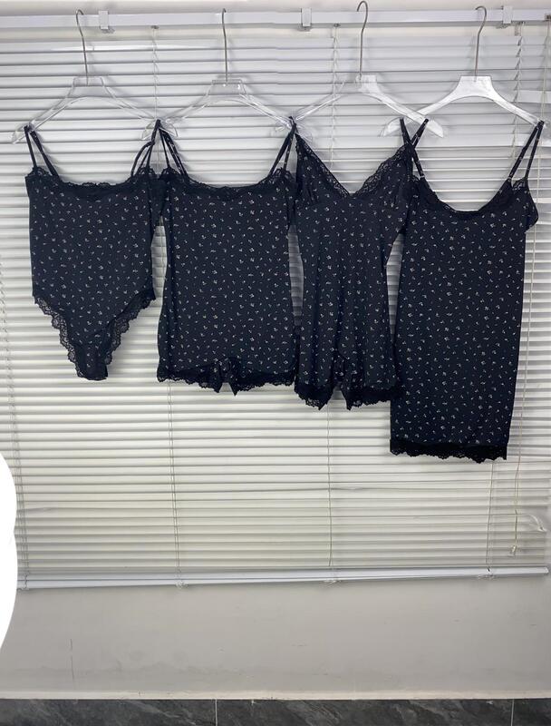 Internet Celebrity Sk* Golden Sister's New Niche Dress with Printed Lace Patchwork Camisole and Shorts Jumpsuit Internet Celebrity Sk* Golden Sister's New Niche Dress with Printed Lace Patchwork Camisole and Shorts Jumpsuit