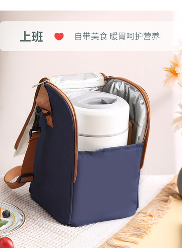 Round lunch box bag, insulated bucket handbag, office worker student outfit with rice, aluminum foil thickened lunch bag, large capacity