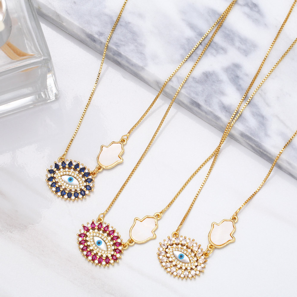 creative fashion devilu0027s eye stitching hand of Fatima pendant copper necklace