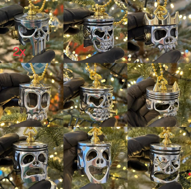 Scultura in metallo con teschio a forma di pistone Scultura in metallo con teschio a forma di pistone Statua artistica_voghion.com