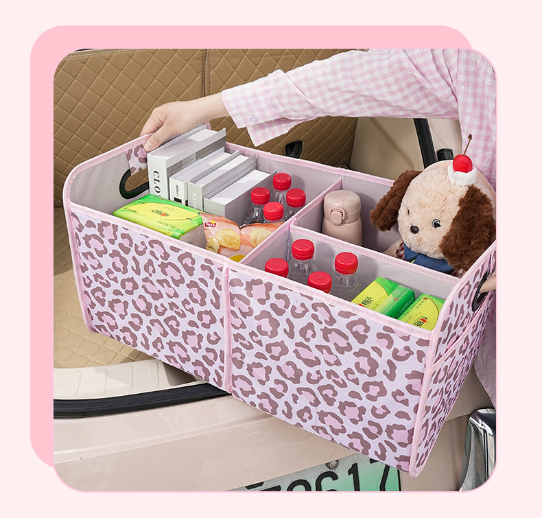 Cross-Border Leopard Print Car Storage Box Multi-Functional Car Folding Storage Box Oxford Cloth Car Trunk Storage Box