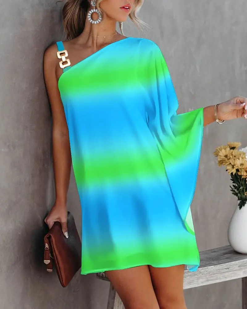 2022 estación independiente deseo Amazon popular manga de murciélago de verano fuera del hombro correa de metal vestido de ropa de mujer image 7