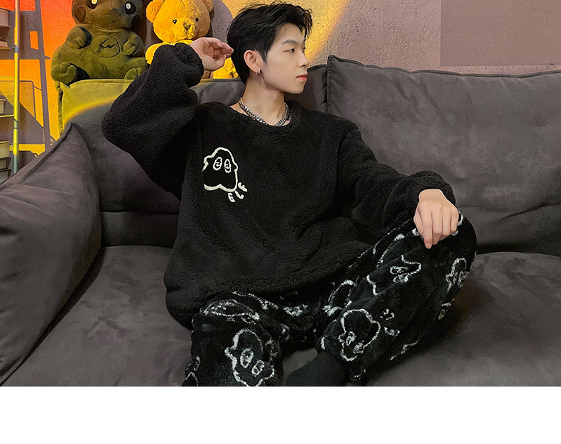 GraceChic GraceChic Couple Pajamas Women Coral Women's Warm Thickened Fleece Men's Autumn Winter Homewear Set_voghion.com