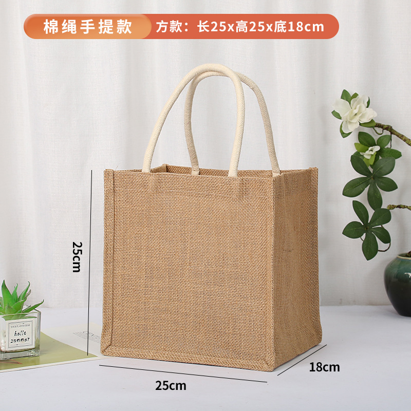 En stock bolsa de lino logotipo imprimible yute bolso de compras Muji en blanco DIY bolso de yute pintado a mano
