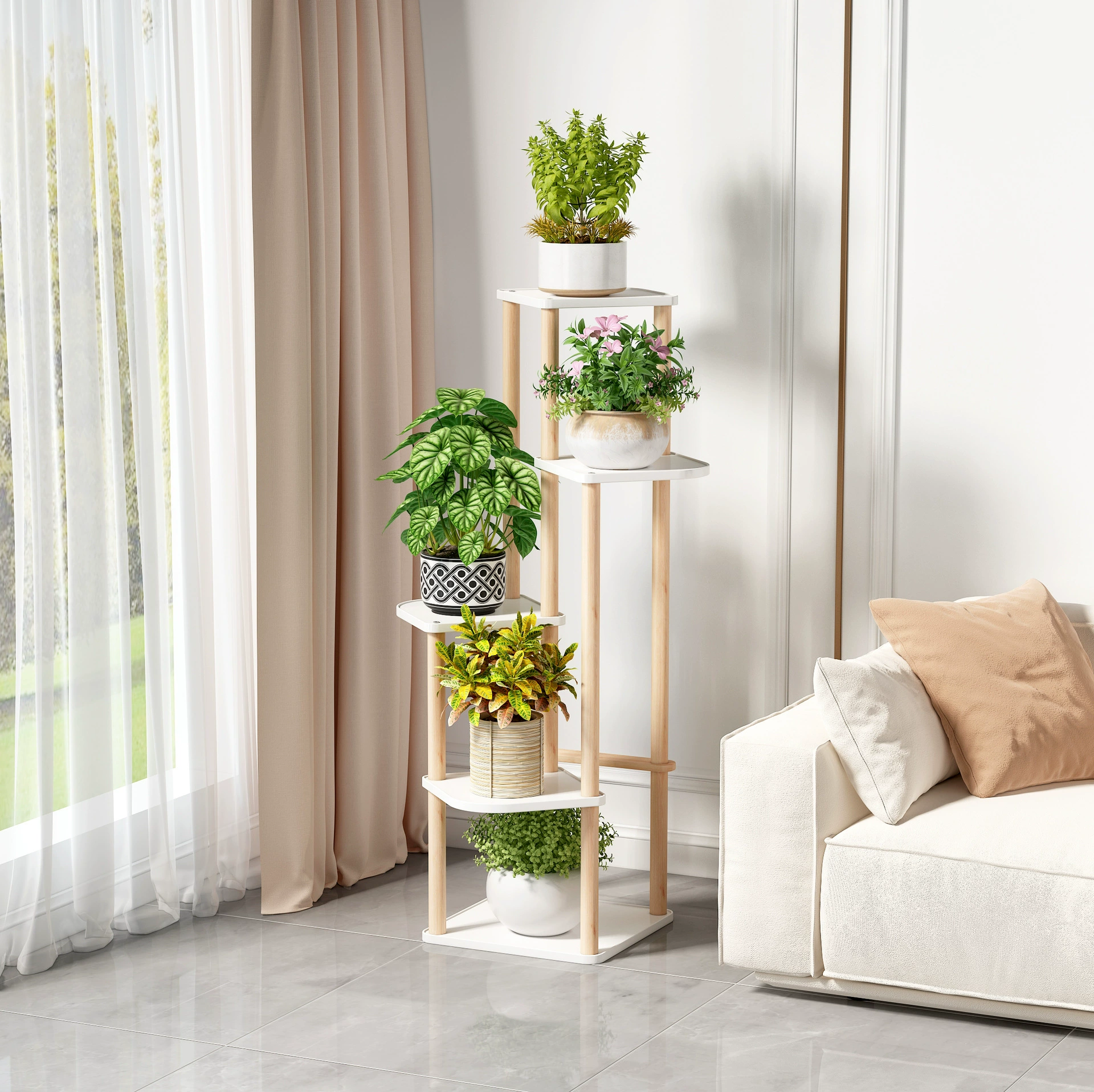 Цветочная полка Гостиная Напольное освещение для помещений Роскошная стеллаж для хранения из цельного дерева Балкон Мясистая зеленая Роза Полка для хранения растений