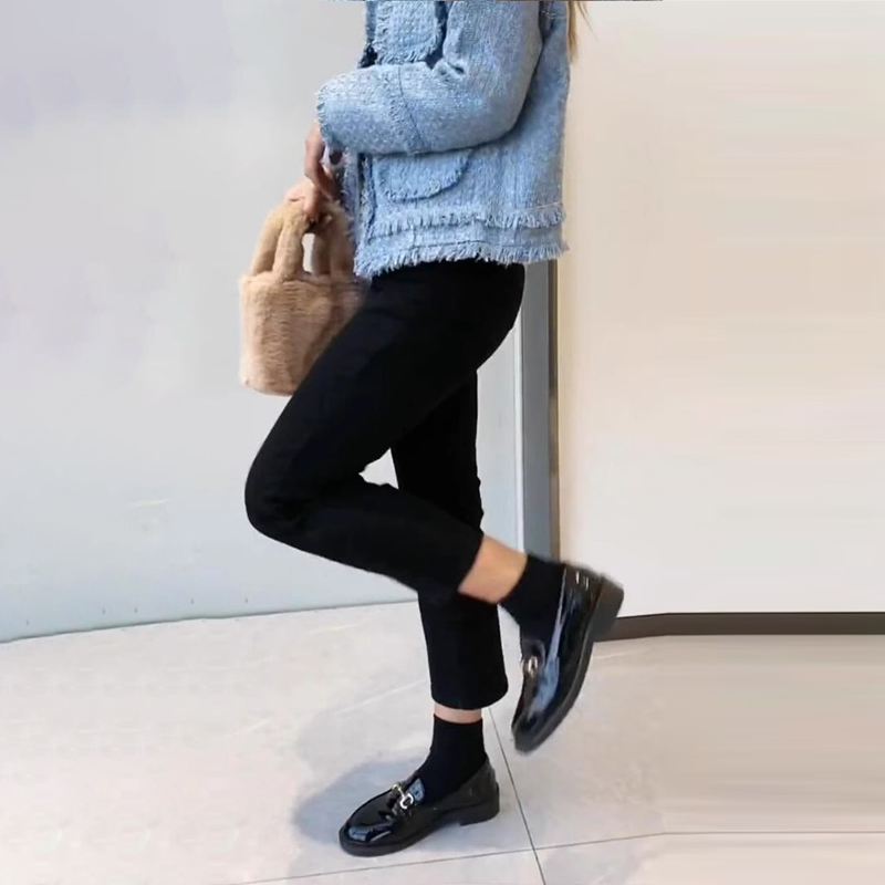 (2개) 검은 색 높은 허리 9 점 연기 튜브 스트레이트 청바지 여성 기모 폭발 2024 년 봄, 가을, 겨울을위한 슬리밍 바지