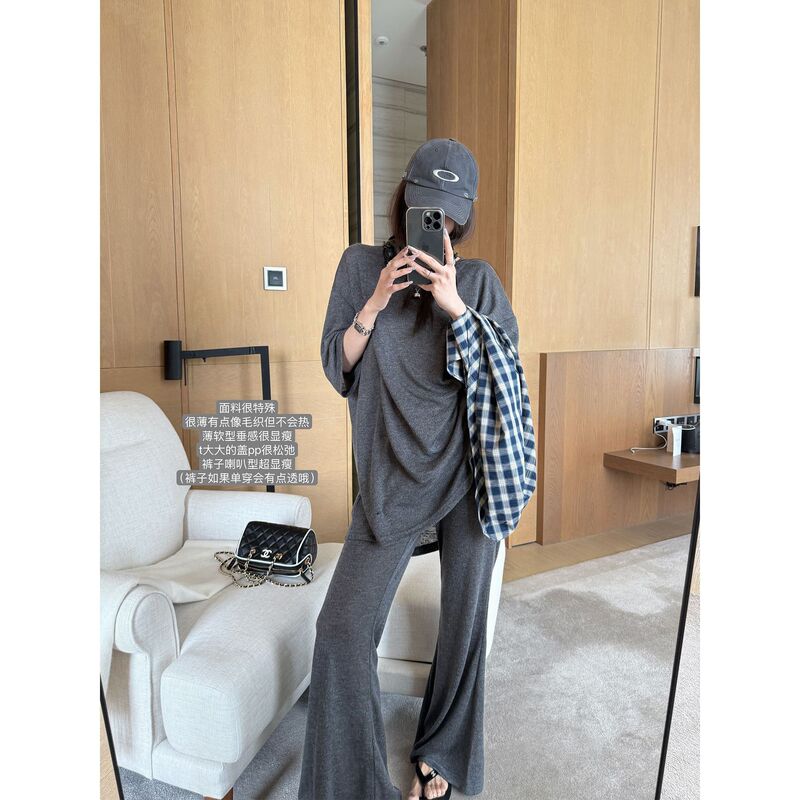 3578 #   Superniniyy Soft and Waxy Draped Paper Man T-Shirt Bootcut Pants Lazy Suit Two-Piece Set