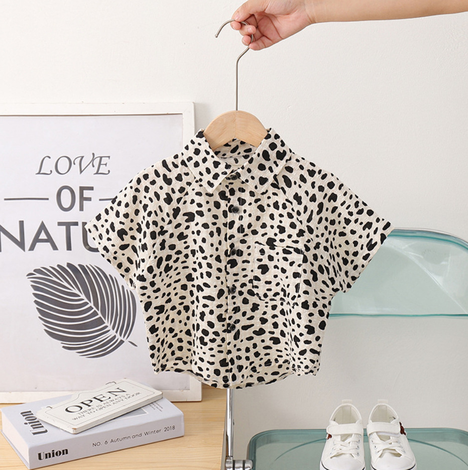Ropa de verano para niños, camiseta de manga corta para bebés, nuevo estilo, para niños y niñas, estilo coreano, estampado de leopardo, camiseta fina de una pieza, venta al por mayor
