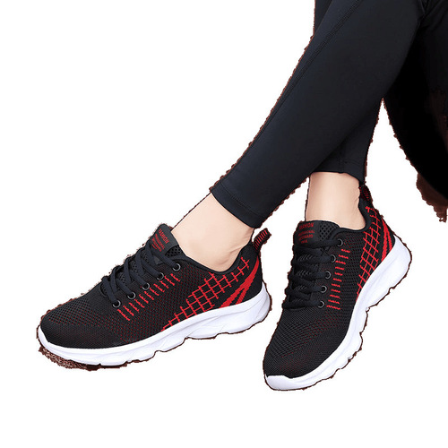Black Sport Shoes for Women, Mesh Surface for Breathability, 2025 New Model Flat Running Shoes, Lightweight Mother's Shoes, All Black Work Shoes
