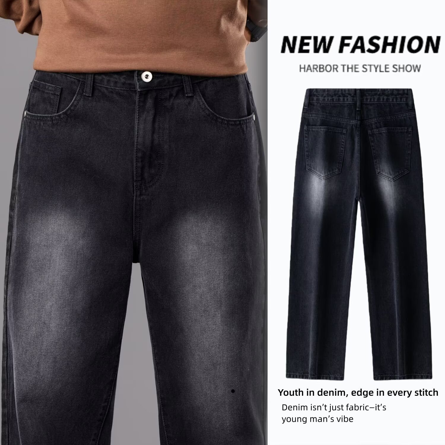 Men's Clothing Straight Leg Black Jeans Trendy Casual Versatile High Street Retro Vibe Spring Autumn New_mkmklike.com