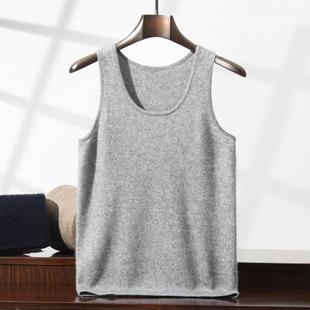 2025 New Round-Neck Pullover Cashmere Knit Men's Camisole Solid Color Casual Versatile Simple Autumn and Winter Base Shirt
