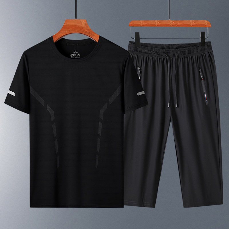 Papa de verano traje deportivo casual hombre de verano delgado rápido secado de manga corta hombre pantalones sueltos de dos piezas