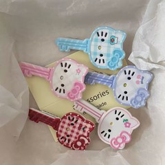 糖果色格子猫咪钥匙发夹日系甜美百搭少女风鸭嘴夹发卡发饰批发夹
