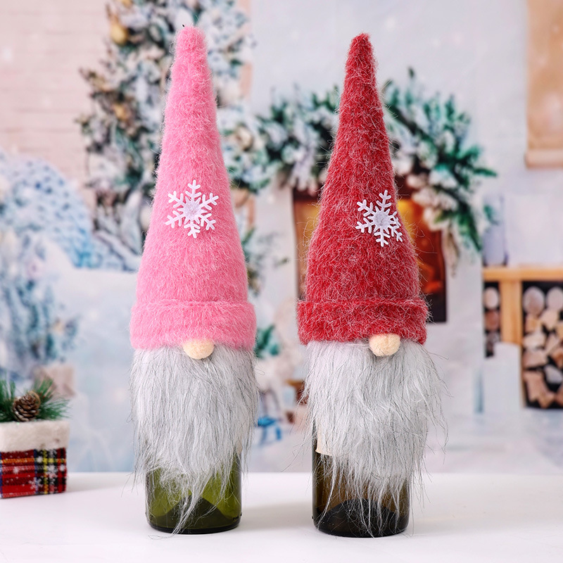 Cross-border Christmas decorative wine set, creative plush wine bottle set, table setting, champagne set, decorative red wine bag