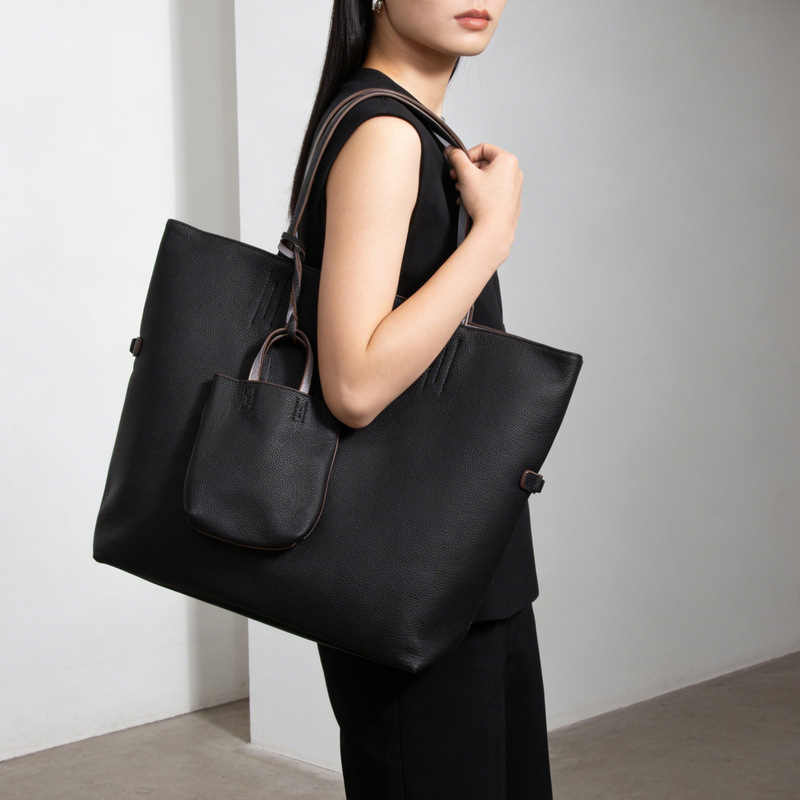 Cross-Border New Large-Capacity Practical Tote Bag, High-End Commuter Handbag, First-Layer Cowhide Commuter Shoulder Bag, Women's Bag