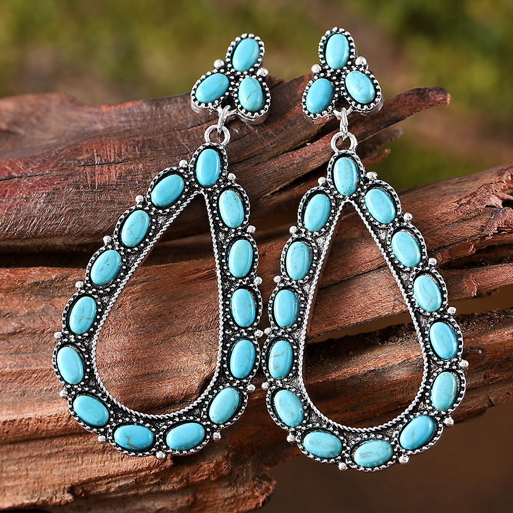 retro geometric turquoise stone inlay drop-shaped