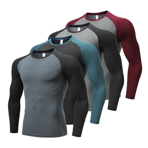 Men's sports running fitness clothing Amazon large size tights quick-drying long-sleeved T-shirt high elastic training clothing