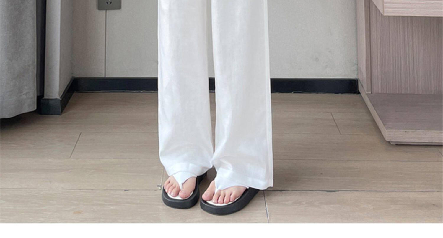 Quần culottes nữ ống rộng cạp cao vải linen cotton mỏng mùa hè — Màu đen thông thường chi tiết 30