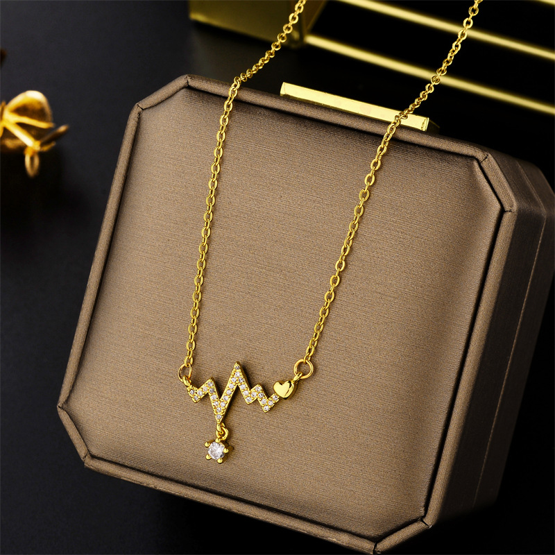 Amor eletrograma pingente versão de net temperamento vermelho all-match clavícula corrente nova moda micro-incrustada gargantilha colar menina_voghion.com