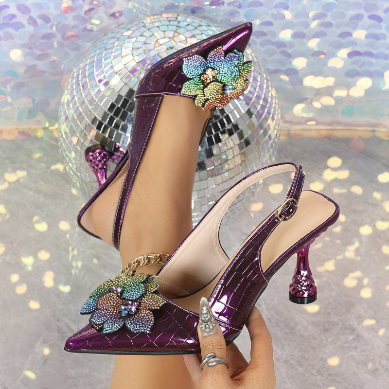 Cross-border in-stock rainbow gradient glitter rhinestone flower pointed-toe slingback heels party high-heeled sandals Cross-border in-stock rainbow gradient glitter rhinestone flower pointed-toe slingback heels party high-heeled sandals