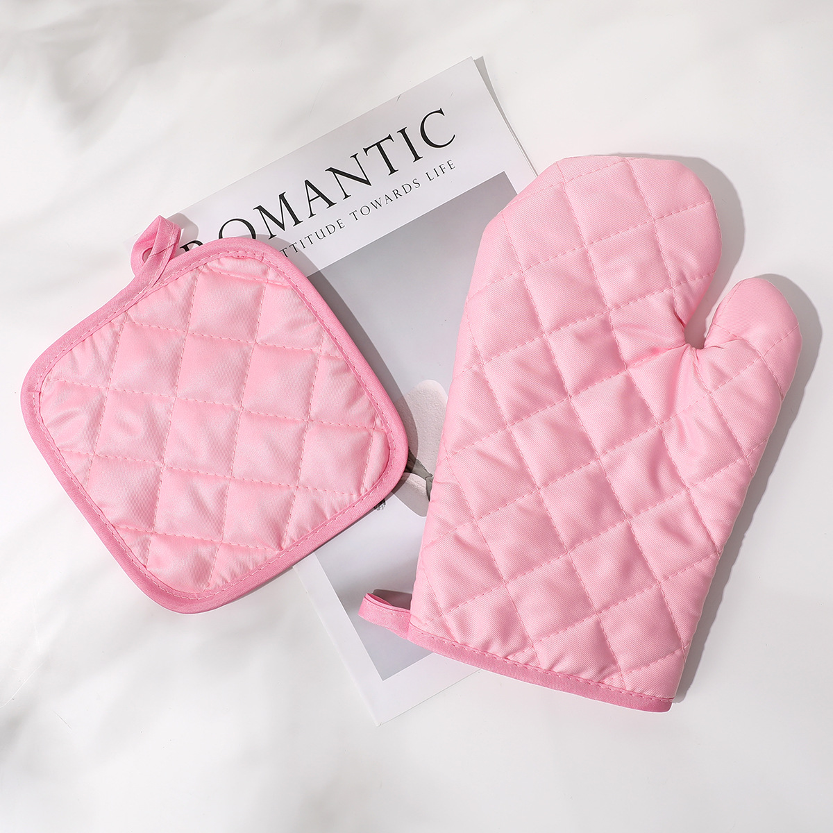 Guantes de aislamiento de rejilla rosa guantes almohadilla de guante izquierda y derecha guantes de horno universal almohadilla de protección de escritorio a prueba de quemaduras