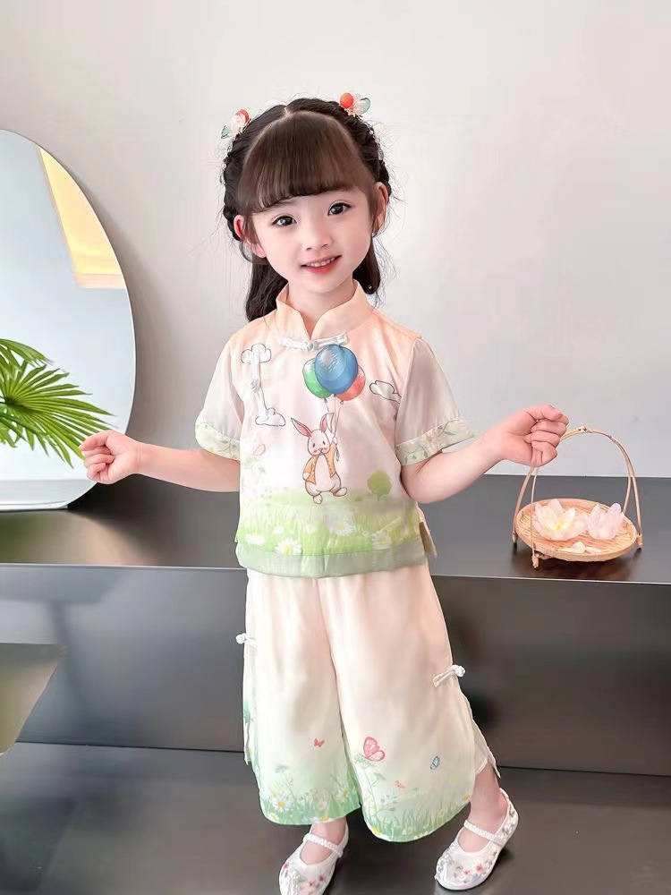 Uşaq üçün ənənəvi Çin Hanfu iki hissəli yay dəsti