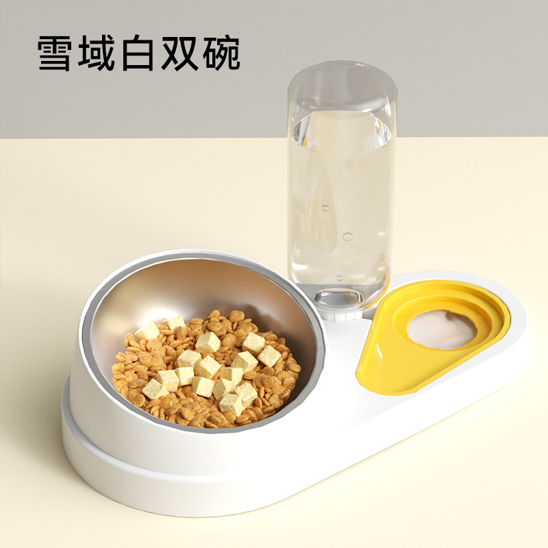 Tazón de fuente del gato doble tazón de agua potable automática tazón de comida para gatos de acero inoxidable Tazón para perros Tazón para mascotas protección del cuello boca oblicua tazón de agua potable alimentación integrada