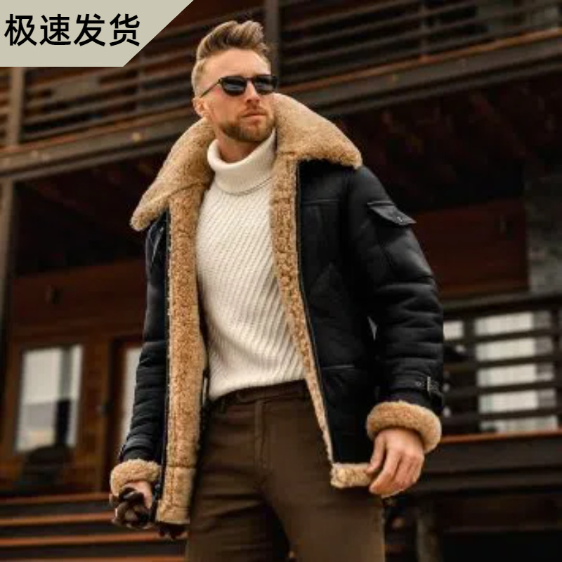 Wholesale 2023 Warm Winter Men's Fur All-In-One Jacket Thickeneded Imitation Fur Plush Jacket Independent Station Trendy Brand