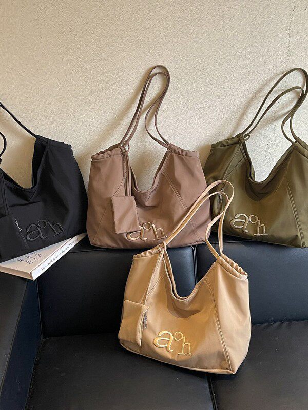 Túi tote nữ vải , túi đeo vai đựng đồ lớn cho sinh viên đi học — màu cà phê, màu kaki, xanh lá cây, đen