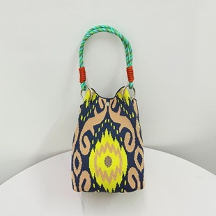Aidilais New Xinjiang Pattern Element Knitted Handbag Women's Tote Bag Ring Buckle Bucket Bag Large Capacity Bag