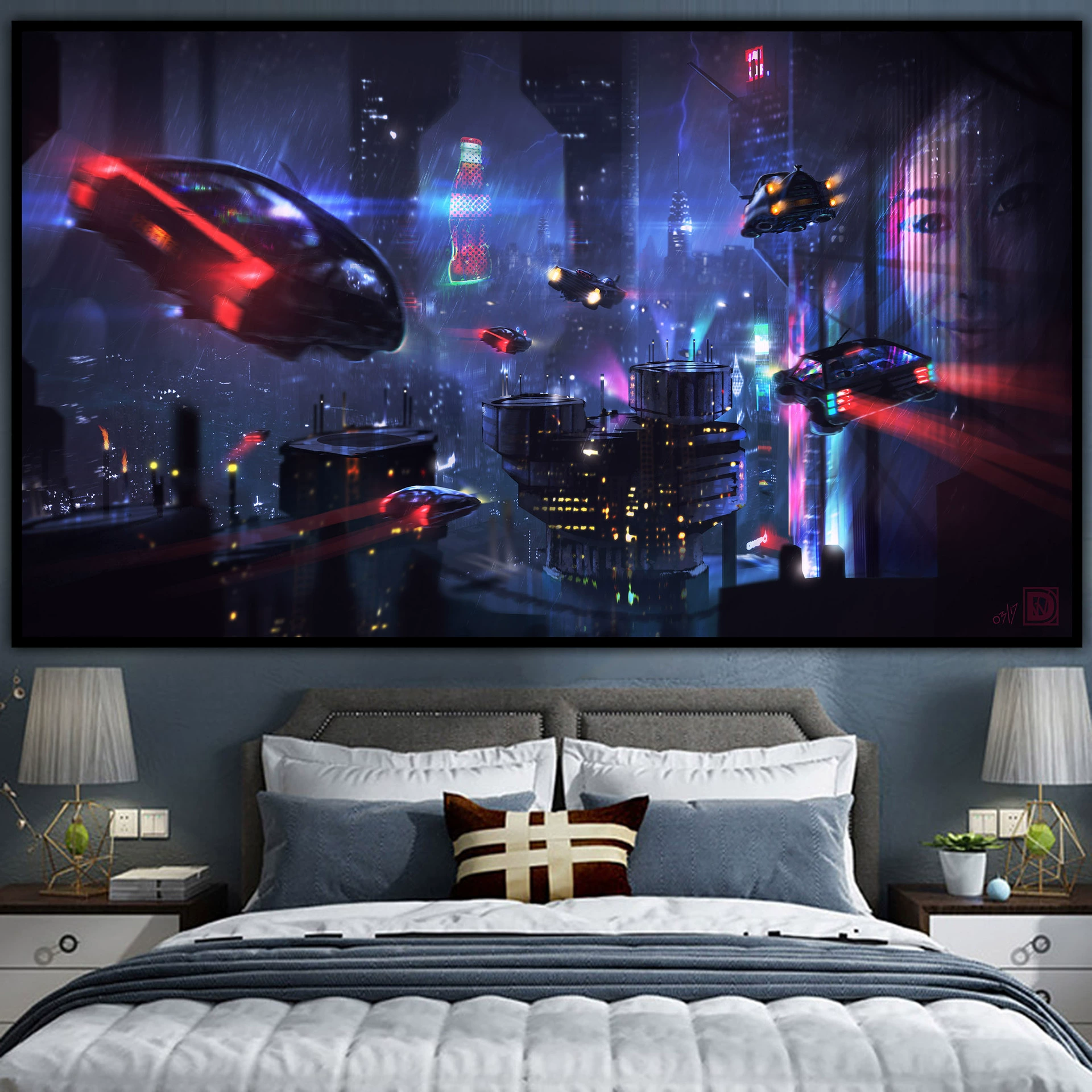 Постер cyberpunk неоновый город, размеры 38×65 см, 85×155 см, 110×200 см