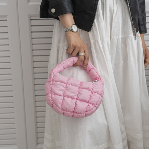 2024 New Creased Cloud Pocket Bag Korean Niche Mini Handbag Down Cotton Jacket Handheld Bag Bubble Handbag