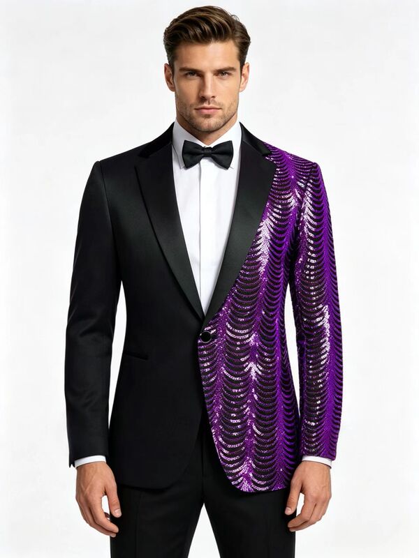 Men's Suit Jackets Wholesale, Wave-Pattern Sequin Shiny Casual Suits, Trendy Light Luxury Blazers
