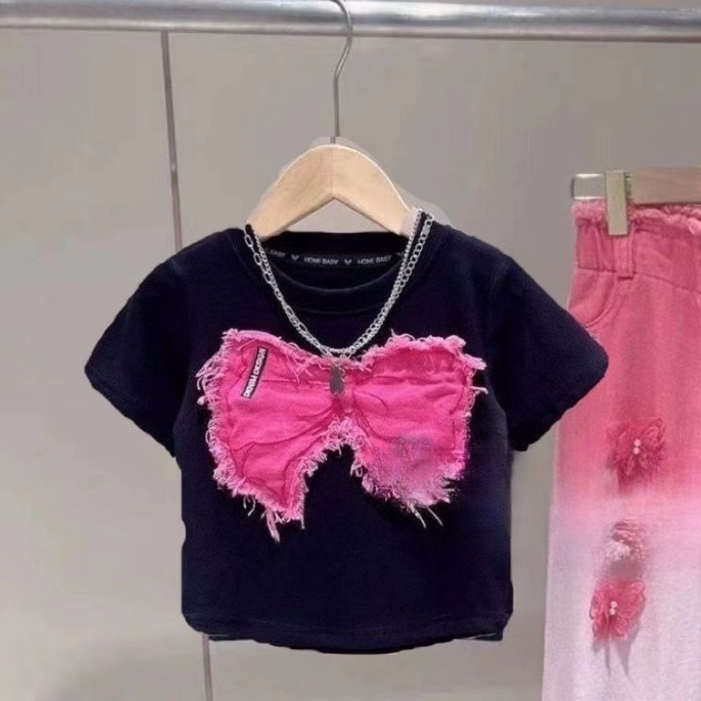 블랙 패치워크 반소매