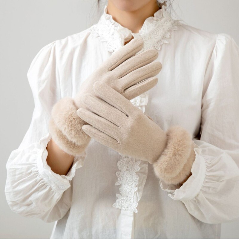 德绒冬季手套保暖女士冬季加厚清新骑行毛口防寒户外防风触屏手套|undefined