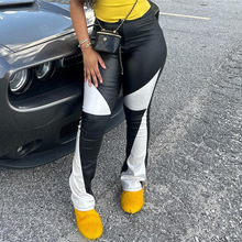 信有K24PT425欧美跨境时尚2024秋季新款性感紧身撞色高腰皮裤女装