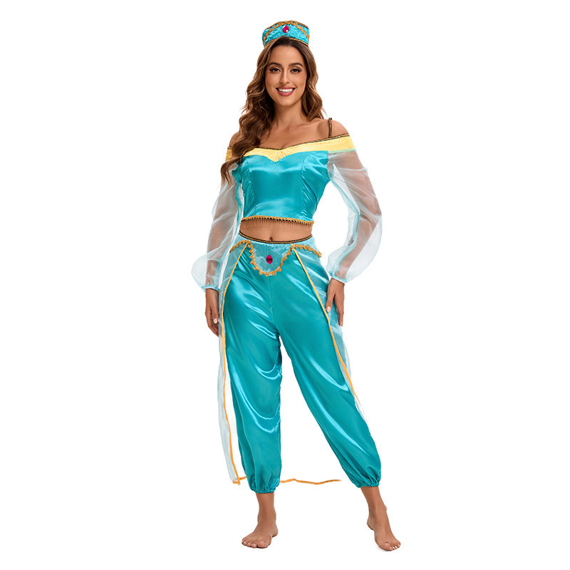 Halloween Adult Jasmine Princess Dress Aladdin Magic Lamp Costume Uniform Indian Female Dancer Anime Cos Fairy Tale